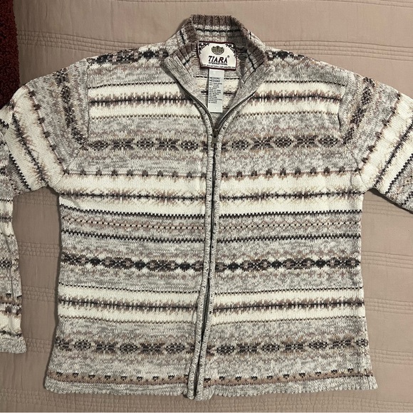 Tiara International Knit Zip Sweater Jacket with Earth Tones Y2K - Picture 4 of 7